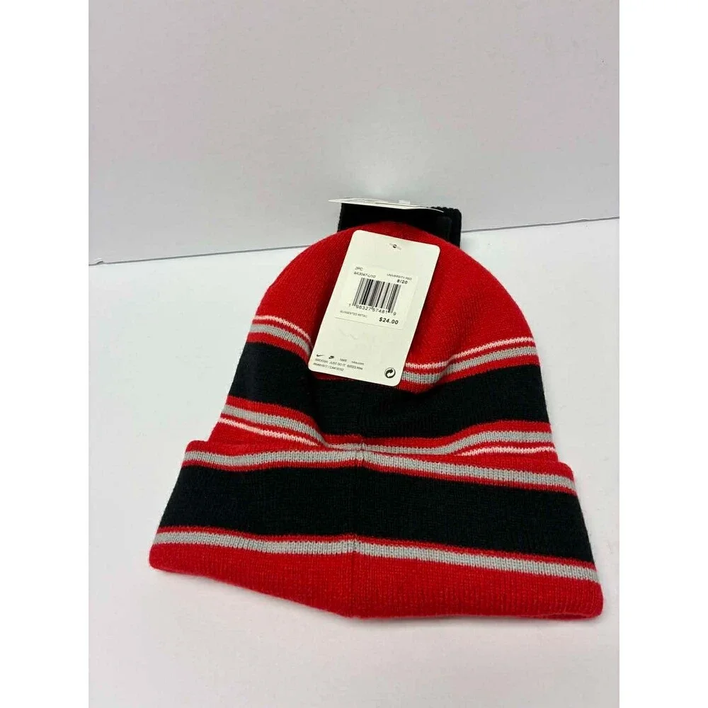 Nike Kids Boys Red Multi‎ Stripe Beanie Hat and Gloves Set - (9A3047-U10) - NWT